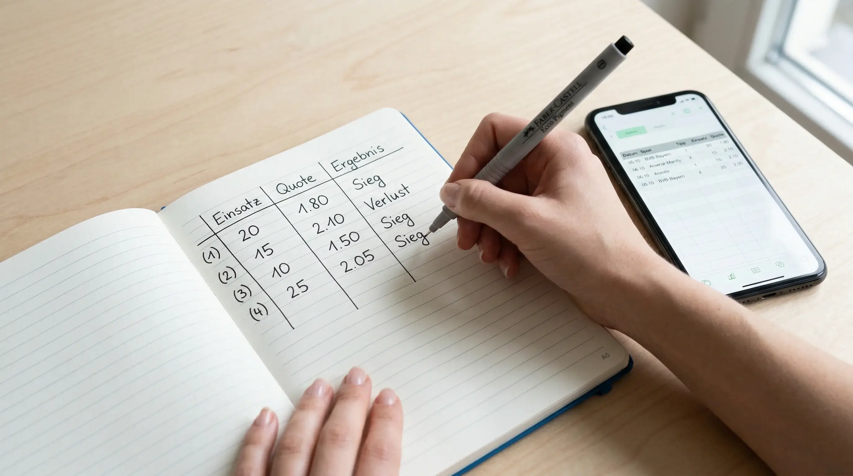 Bankroll-Management für Fußball Wetten – Notizbuch mit Einsatzplanung