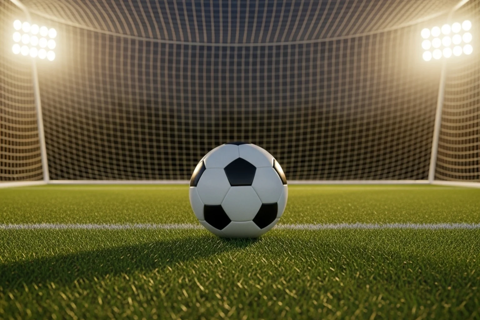 Fußball auf dem Spielfeld mit Schutznetz im Hintergrund symbolisiert Sicherheitsstrategien