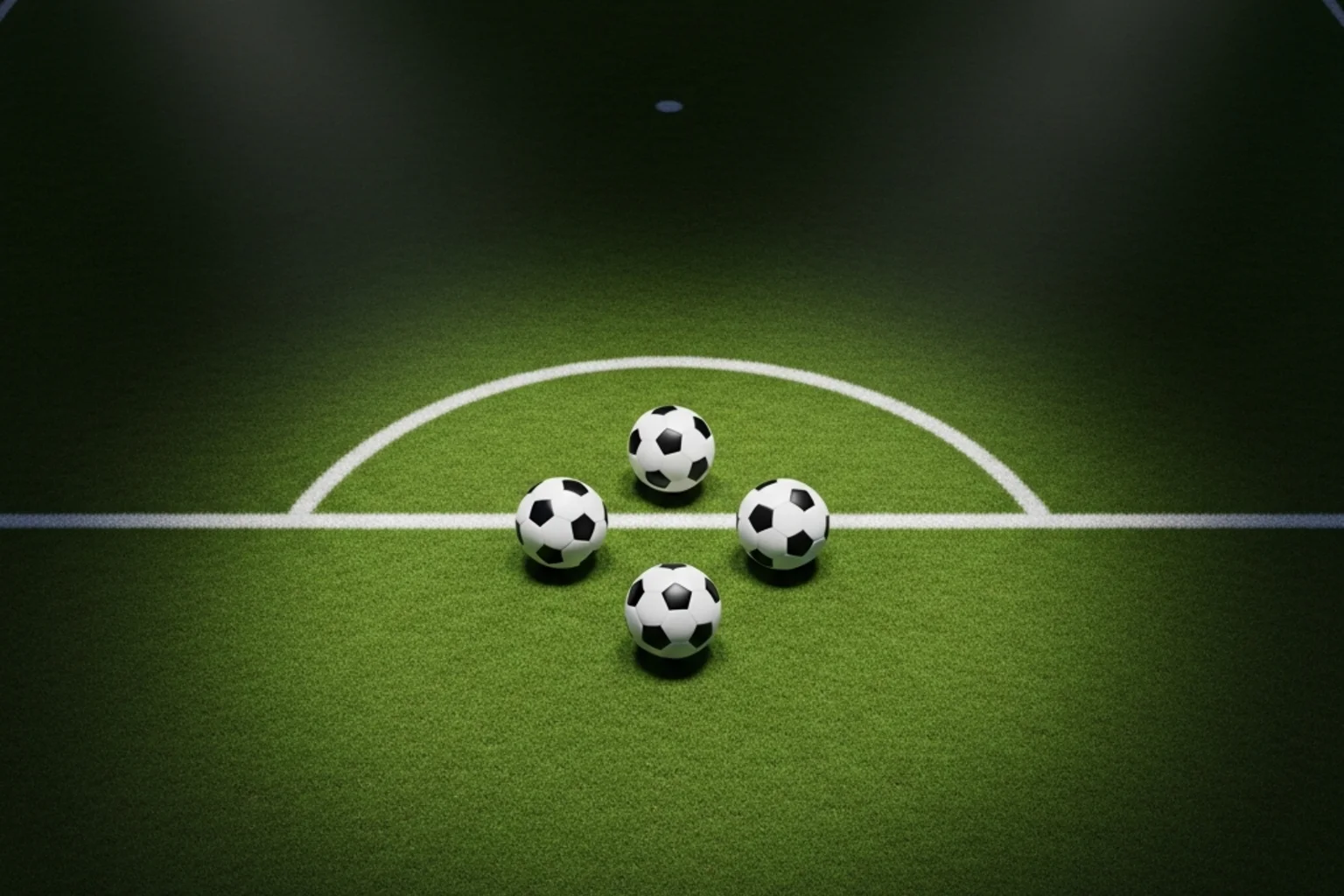 Drei Fußbälle auf verschiedenen Positionen im Strafraum symbolisieren die Dutching-Strategie