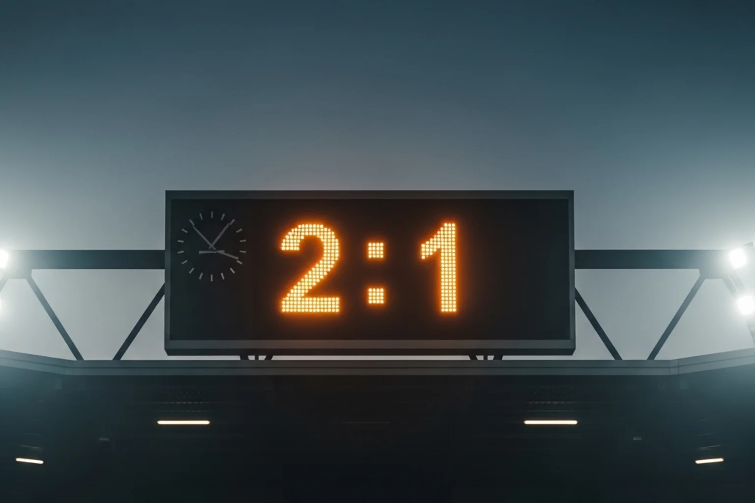 Fußball-Anzeigetafel zeigt ein exaktes Ergebnis — Symbolbild für Correct-Score-Wetten