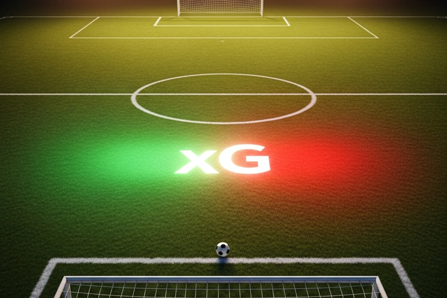 Fußballfeld mit Heatmap-Overlay zeigt Expected-Goals-Zonen vor dem Tor